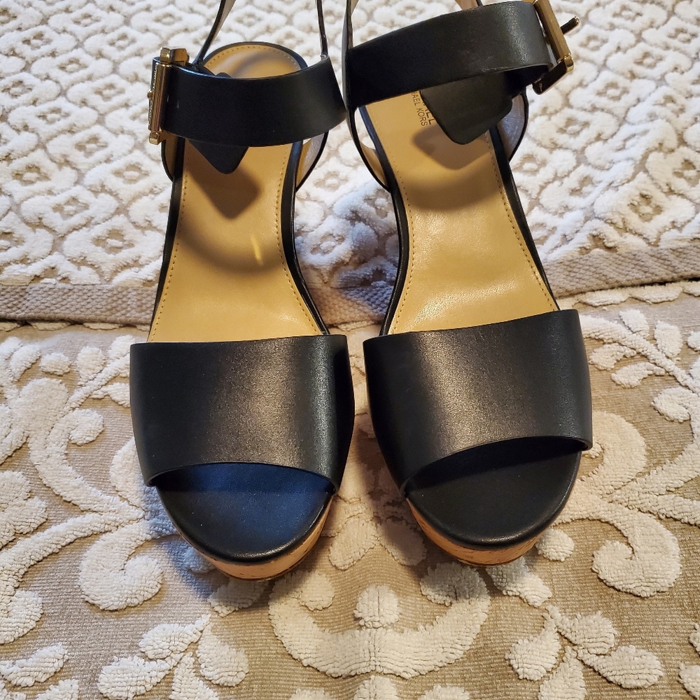 Michael Kors leather and cork platform wedge sandals - Picture 2 of 16